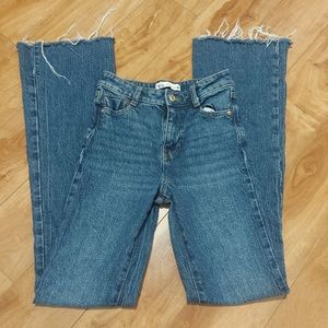 Zara high rise boot cut jeans raw hem